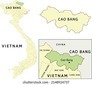 Cao Bang province location on map of Vietnam. Capital city is Cao Bang