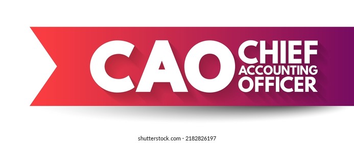 CAO Chief Accounting Officer - highest financial position in the business and manages things like budgets, forecasts, credit, taxes, and insurance, acronym text concept background