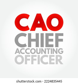 CAO Chief Accounting Officer - highest financial position in the business and manages things like budgets, forecasts, credit, taxes, and insurance, acronym text concept background