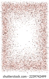 Caotic pink confetti dot scatter pattern. Triangle square circle star elements flying. Banner template. Uneven crumb granules dust confetti. Birthday decoration sequins splatter