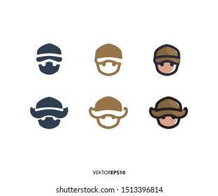cap 3 type icon set vector