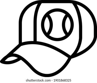 Cap ball design Concept, players wear hat Vector line Icon Design, Base ball Symbol on white background, bat and ball game Sign, Sports equipment Stock,