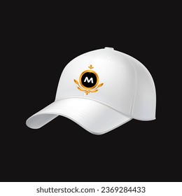 cap and ball M logo Realistic baseball cap white and golden vector templates Cap design 