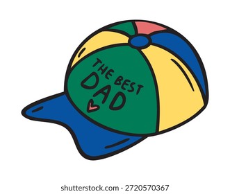 Cap Best Dad Ever mit Herz, handgezeichnete Doodle. Vektorgrafik.