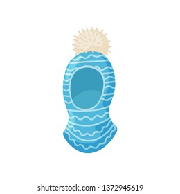 Cap with closed ears and neck. Knitted with a pattern. Vector illustration.