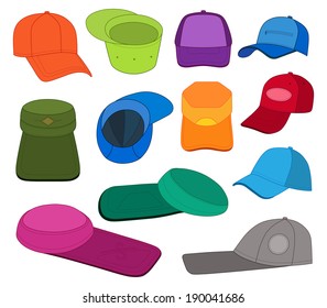 Cap colored vector illustration featured front, back, side, bottom, top  isolated on white. EPS8 file available. You can change the color or you can add your logo easily.