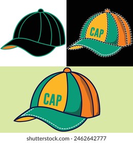 cap in colorful style and silhouette outline illustration, this cap is designed for sports lovers