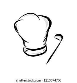 Cap cook and ladle. Vector illustration isolated on white background, clipart.