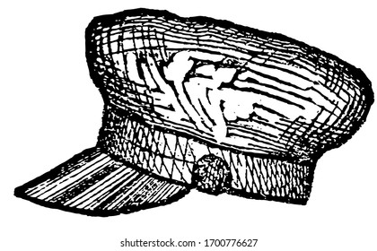 Cap was a covering for the head, vintage line drawing or engraving illustration.