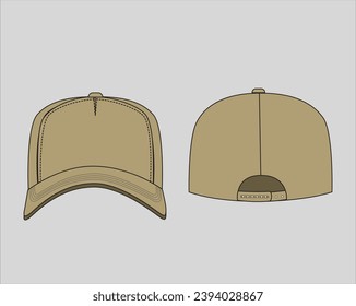 Cap Dad, Baseball Hat Technical Drawing Illustration Blank Streetwear Mock-up Template for Design and Tech Packs CAD Dad Hat