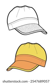 Cap design technical flat sketch vector mockup template.