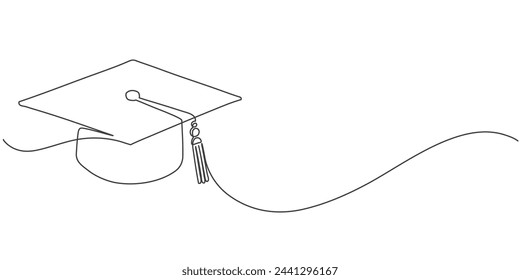 cap and diploma one line continous vector illustration, hand drawn line art vector illustration of graduation hat, graduation line art style vector illustration