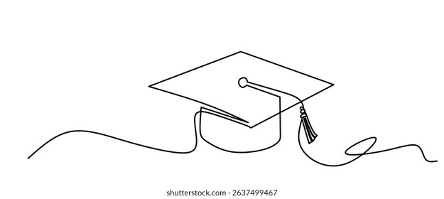 cap and diploma one line continous vector illustration, hand drawn line art vector illustration of graduation hat, graduation line art style vector illustration. continuous line graduation cap.