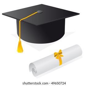 Cap and diploma for the student. Vector illustration