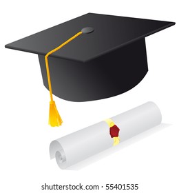 Cap And Diploma For The Student. Vector Illustration