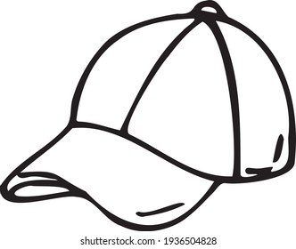 Cap drawn vector doodle illustration. Cartoon sport cap. Isolated on white background. Hand drawn simple element