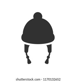 cap with ears and pompon. monochrome icon