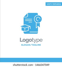 Cap, Education, Graduation, Award Blue Solid Logo Template. Place for Tagline. Vector Icon Template background