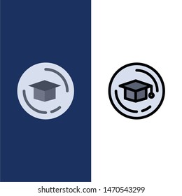 Cap, Education, Graduation  Icons. Flat and Line Filled Icon Set Vector Blue Background. Vector Icon Template background
