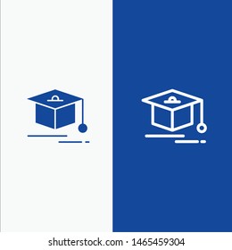 Cap, Education, Graduation Line and Glyph Solid icon Blue banner Line and Glyph Solid icon Blue banner. Vector Icon Template background