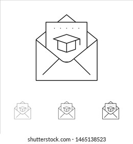 Cap, Education, Graduation, Mail Bold and thin black line icon set. Vector Icon Template background