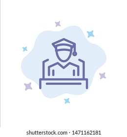 Cap, Education, Graduation, Speech Blue Icon on Abstract Cloud Background. Vector Icon Template background