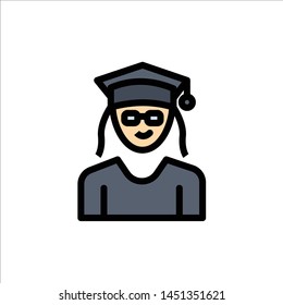 Cap, Education, Graduation, Woman  Flat Color Icon. Vector icon banner Template