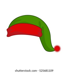 Cap elf helper of Santa Claus. Green hat for fabulous Christmas gnome. Illustration for new year
