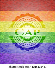 Cap emblem on mosaic background with the colors of the LGBT flag