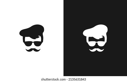 Cap, glasses and mustache icon. Vector with black and white background.