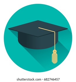 Cap of the graduate. Icon in flat style. A symbol of learning and science.