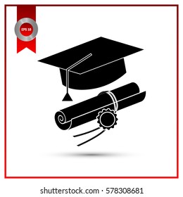 cap graduation and higher education diploma , education icon