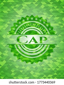 Cap green emblem with mosaic ecological style background. Vector Illustration. Detailed. 