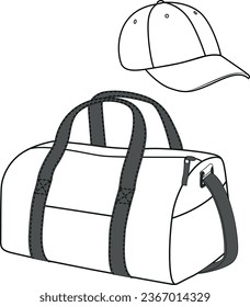 
cap hat and big sports bag vector illustration