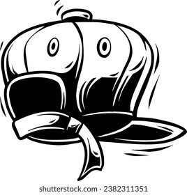 Cap or Hat  Black and White Vector Illustration