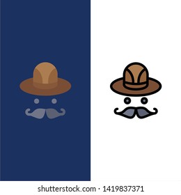 Cap, Hat, Canada  Icons. Flat and Line Filled Icon Set Vector Blue Background