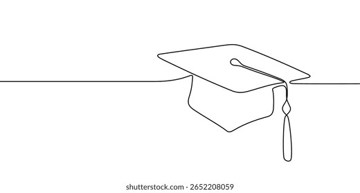 Cap hat line education college student continuous icon illustration university study. School hat cap vector one outline hand linear book certificate graduate silhouette academy tassel degree grad day.