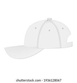 Cap or hat. Mockup and blank template of baseball uniform cap with left side view. Isolated vector illustrations set. Design template, vector eps10 illustration.