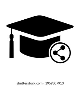 Cap, hat share symbol isolated on white background. Graduate education illustration vector icon, success web button .
