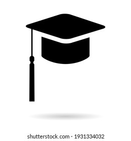 Tapa, símbolo del sombrero aislado sobre fondo blanco. Icono vectorial de la ilustración de la educación de graduados, botón web de éxito .