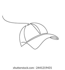 Cap hat vector line continuous drawing illustration. Hand drawn linear silhouette icon. Minimal print, banner, card, poster, clothing sign, symbol, card