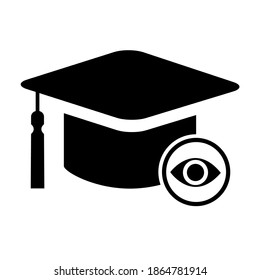 Cap, hat view symbol isolated on white background. Graduate education illustration vector icon, success web button