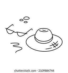 cap and hats, vector line illustration on white background