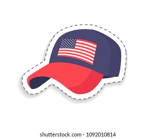 Cap having image of united states of america flag, element with lines, symbolic sign of American culture, item isolated on vector illustration