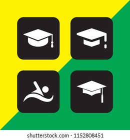 cap icon. 4 cap set with swimmer, mortarboard, hat and graduation cap vector icons for web and mobile app