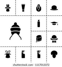 Cap icon. collection of 13 cap filled icons such as mushroom, cleanser, magic hat, nurse hat, cream tube. editable cap icons for web and mobile.