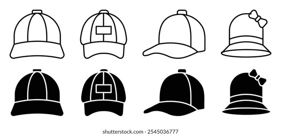 Cap icon collection on white background