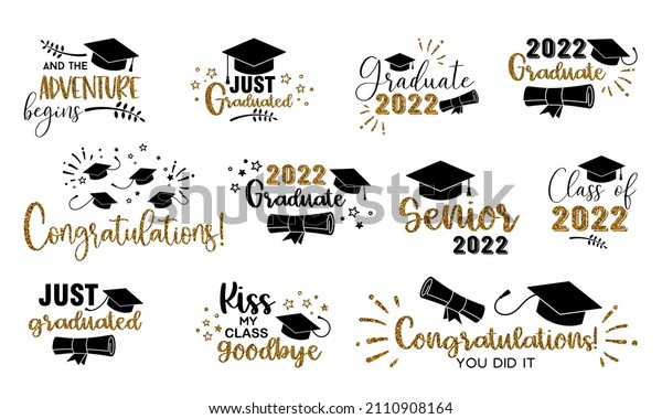 Cap icon and inscription for graduation party,\
invitation card, banner. University, school, academy vector symbol\
with gold and black hat