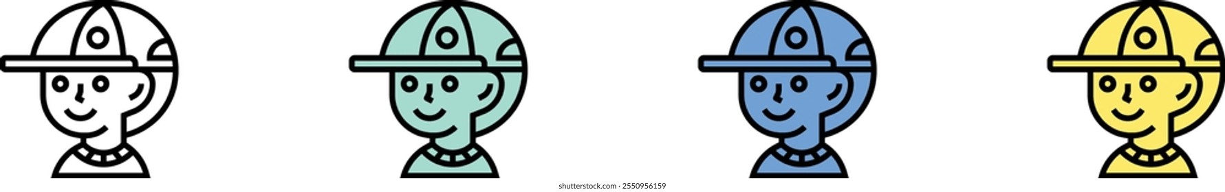 cap icon. Outline, Green, Blue and Yellow Style Design Isolated On White Background