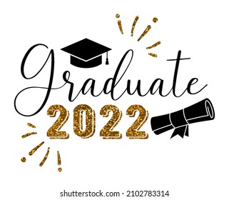 Cap Icon And Quote For Graduation Party, Invitation Card, Banner. University, School, Academy Vector Symbol With Gold And Black Hat